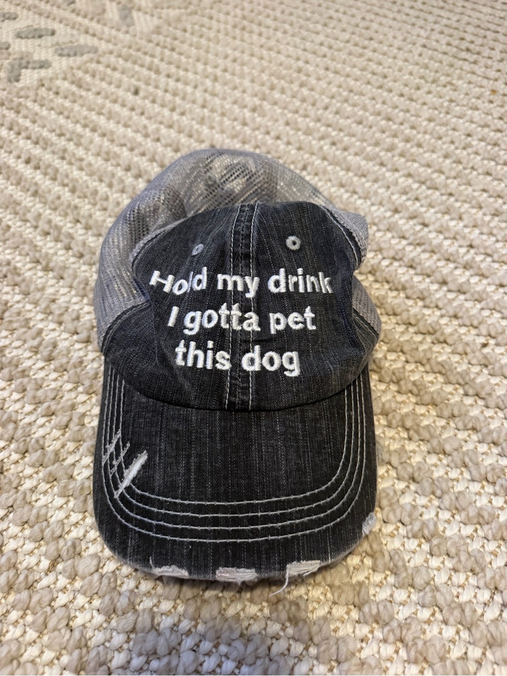 Hold My Drink I Gotta Pet This Dog Embroidered Black Trucker Cap